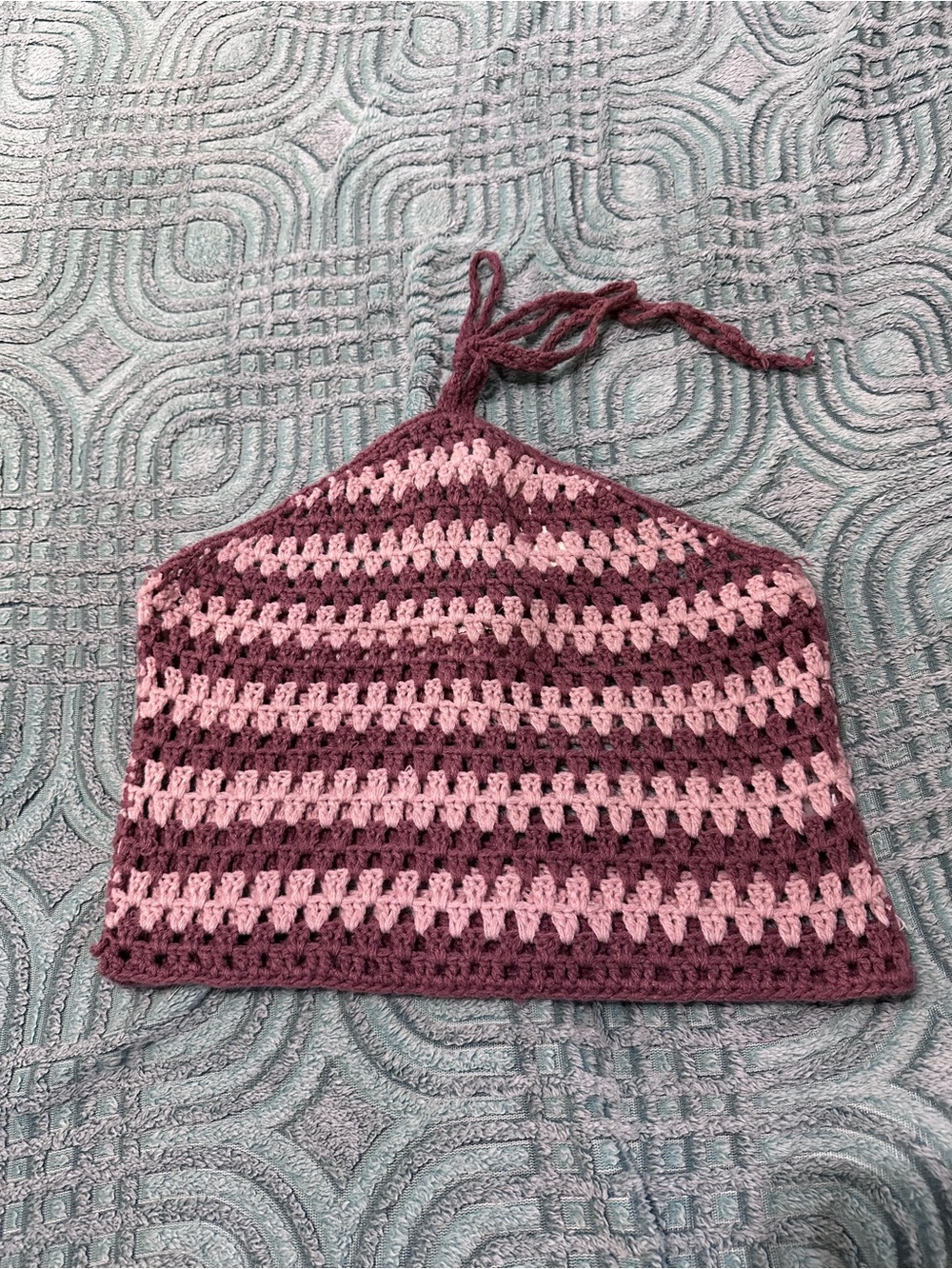 Francesca's Collections Crochet Halter Hat in Pink and Mauve